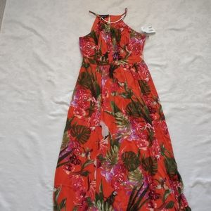 New 🎀 Halter metallic choker red floral paradise maxi dress flare ruffle hem